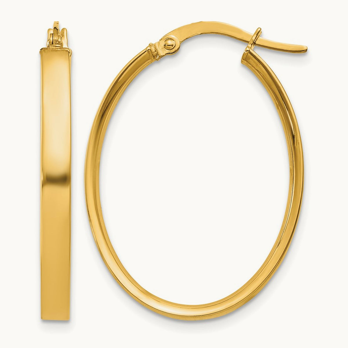 Oval Hoop Earrings — 14K Yellow Gold, 3mm