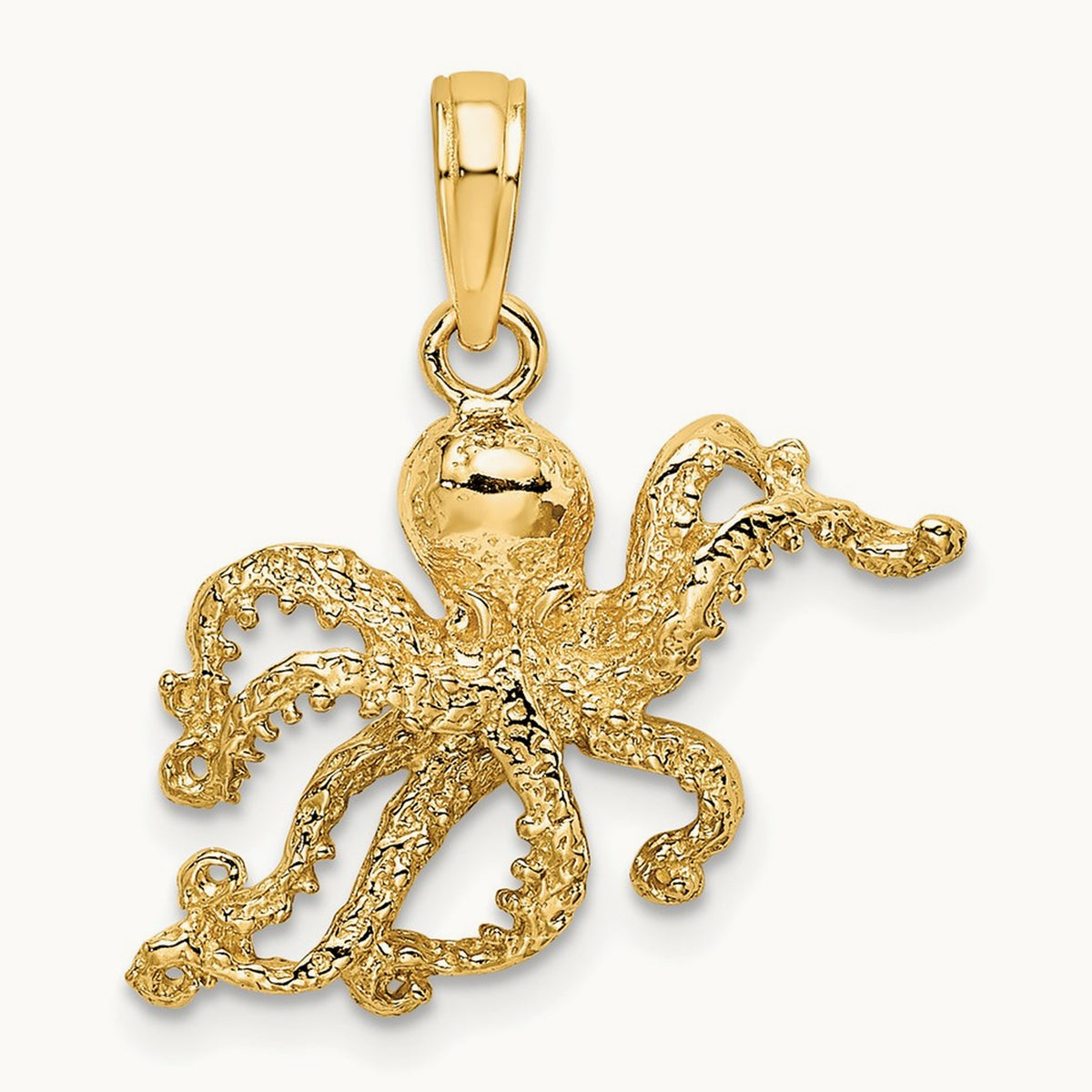 Textured Octopus Charm — 14K Yellow Gold, 22mm
