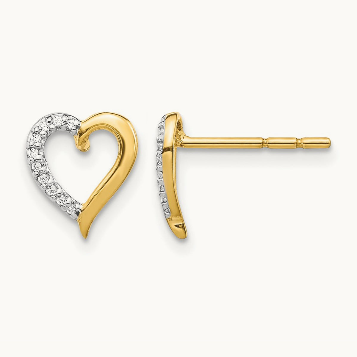 Diamond Heart Earrings — 14K Yellow Gold, 9mm