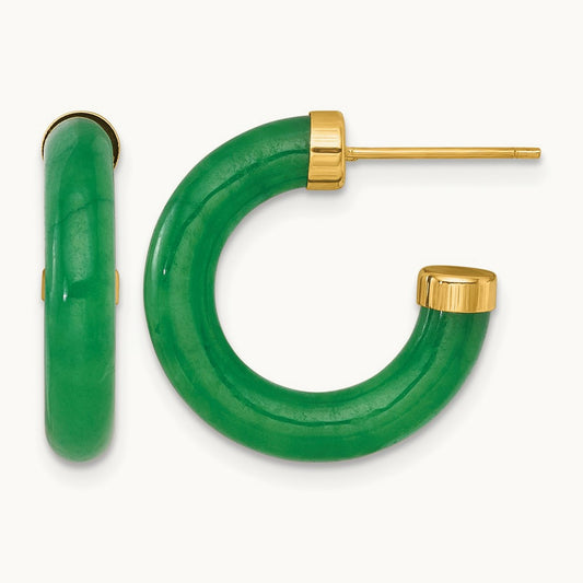 Polished Jade Post C-Hoop Earrings, 3.8mm, 14K