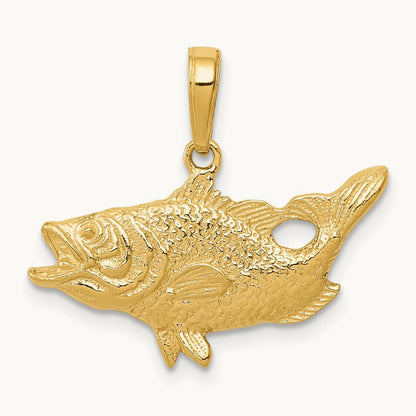 Open Mouthed Bass Fish Pendant, 14K