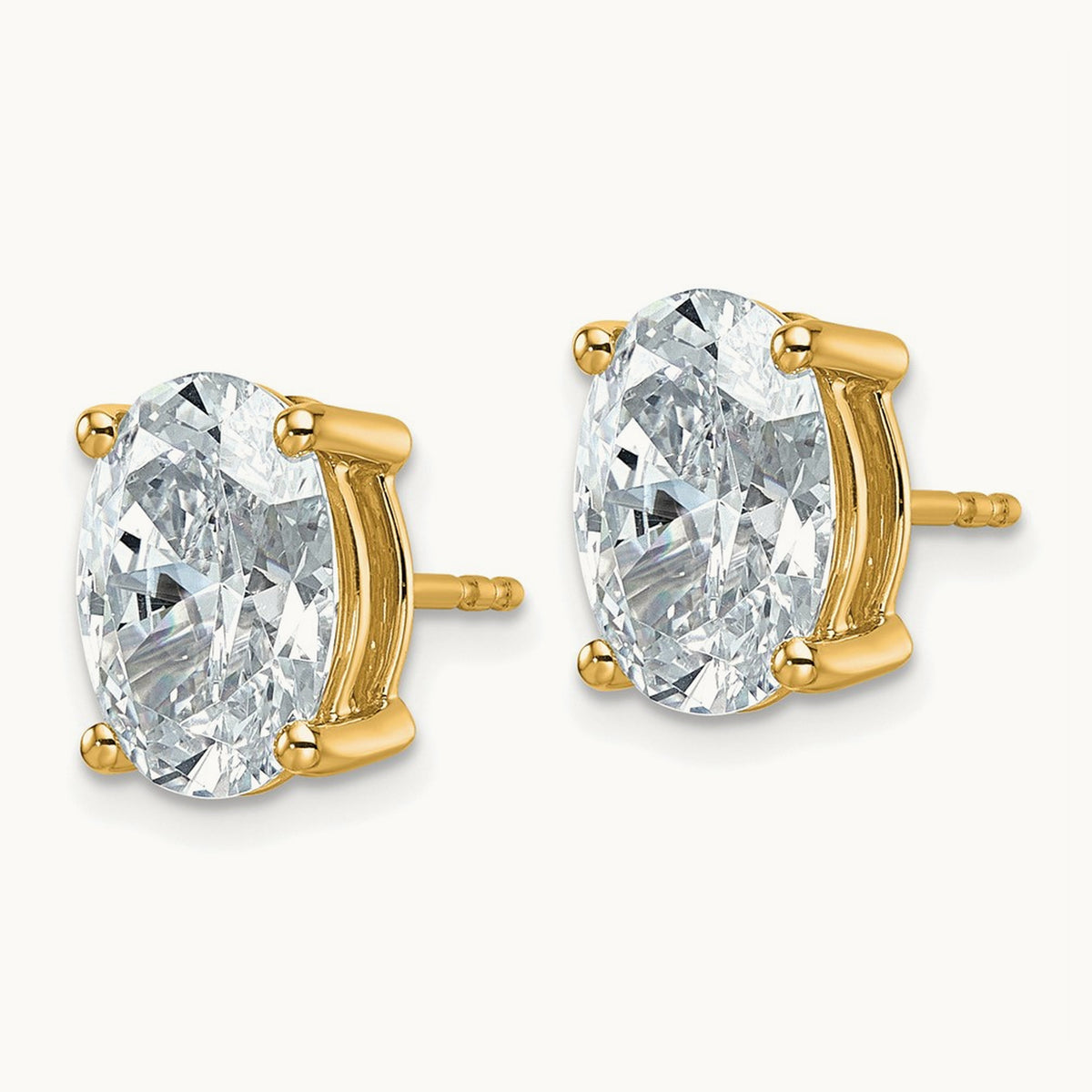 Oval Four-Prong Stud Earrings, 0.50-6.00 ct tw Lab-Grown Diamond — 5 ct, 14K Yellow Gold