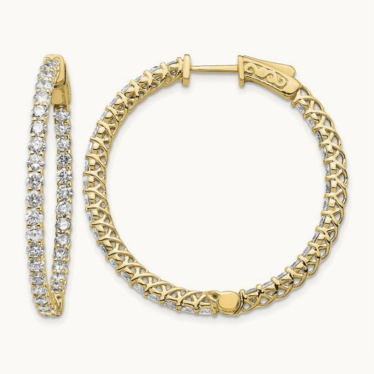 Diamond Round Hoop w/Safety Clasp Earrings, 14K