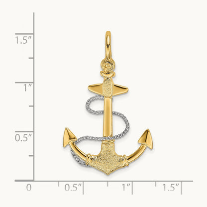 3-D Small Anchor w/Rope and Shackle Bail Charm, 14K Two-tone