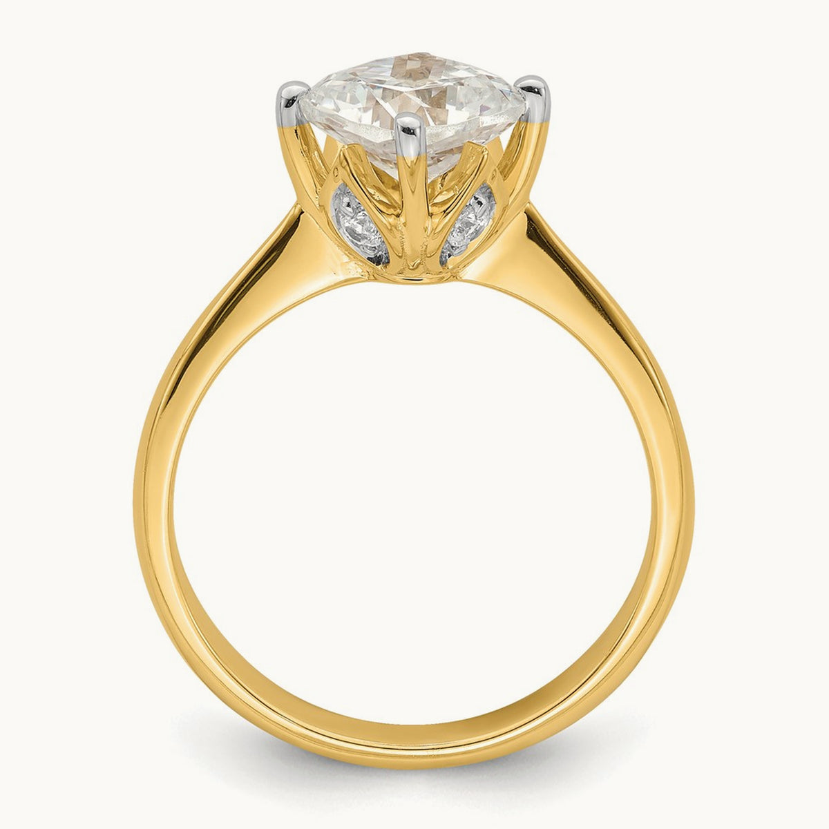 Polish 2ct Cushion Leaf Design Semi-Mount Dia Ring, 14K