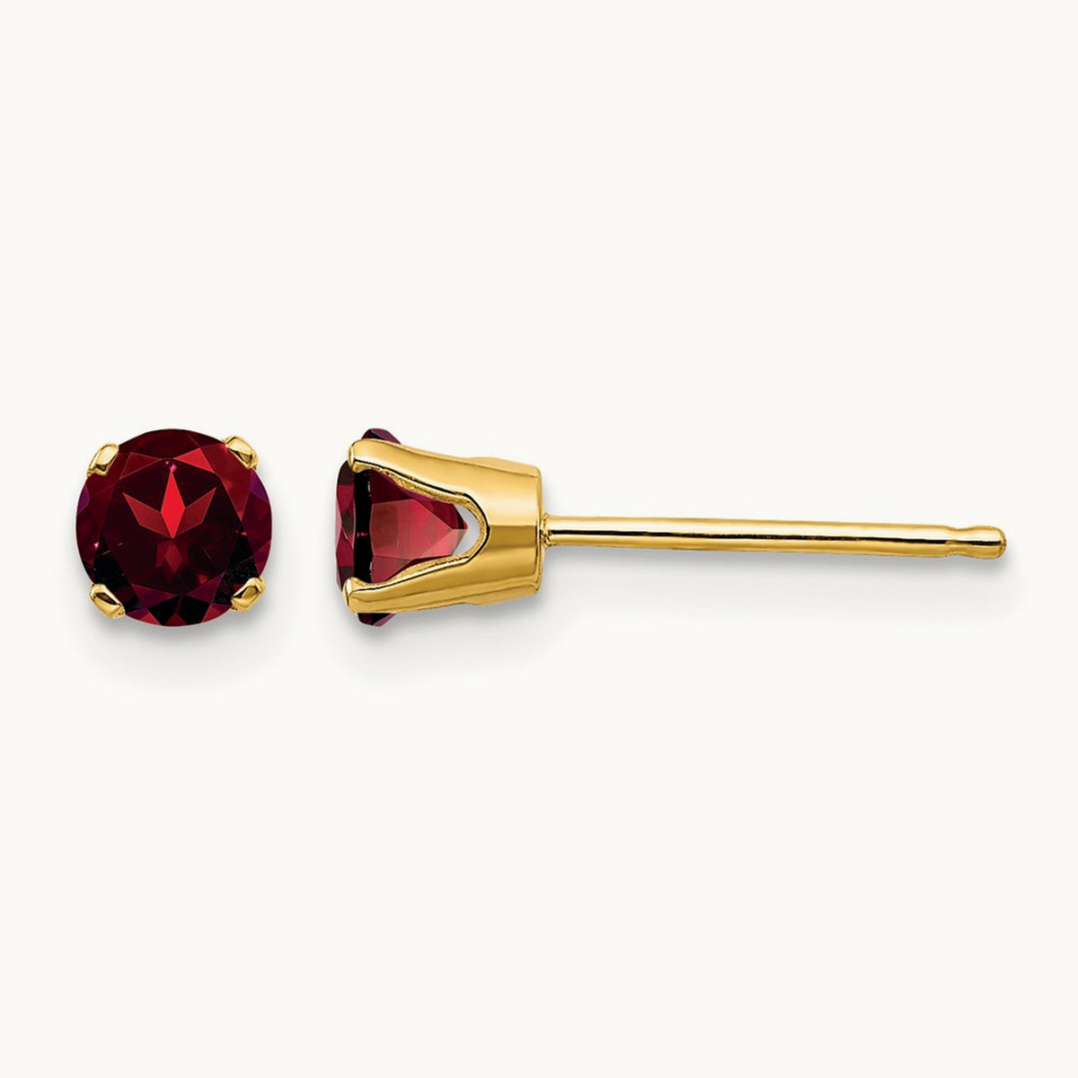 Round January/Garnet Post Earrings, 4mm, 14K