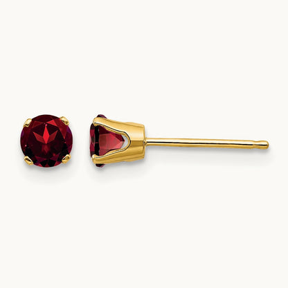 Round January/Garnet Post Earrings, 4mm, 14K