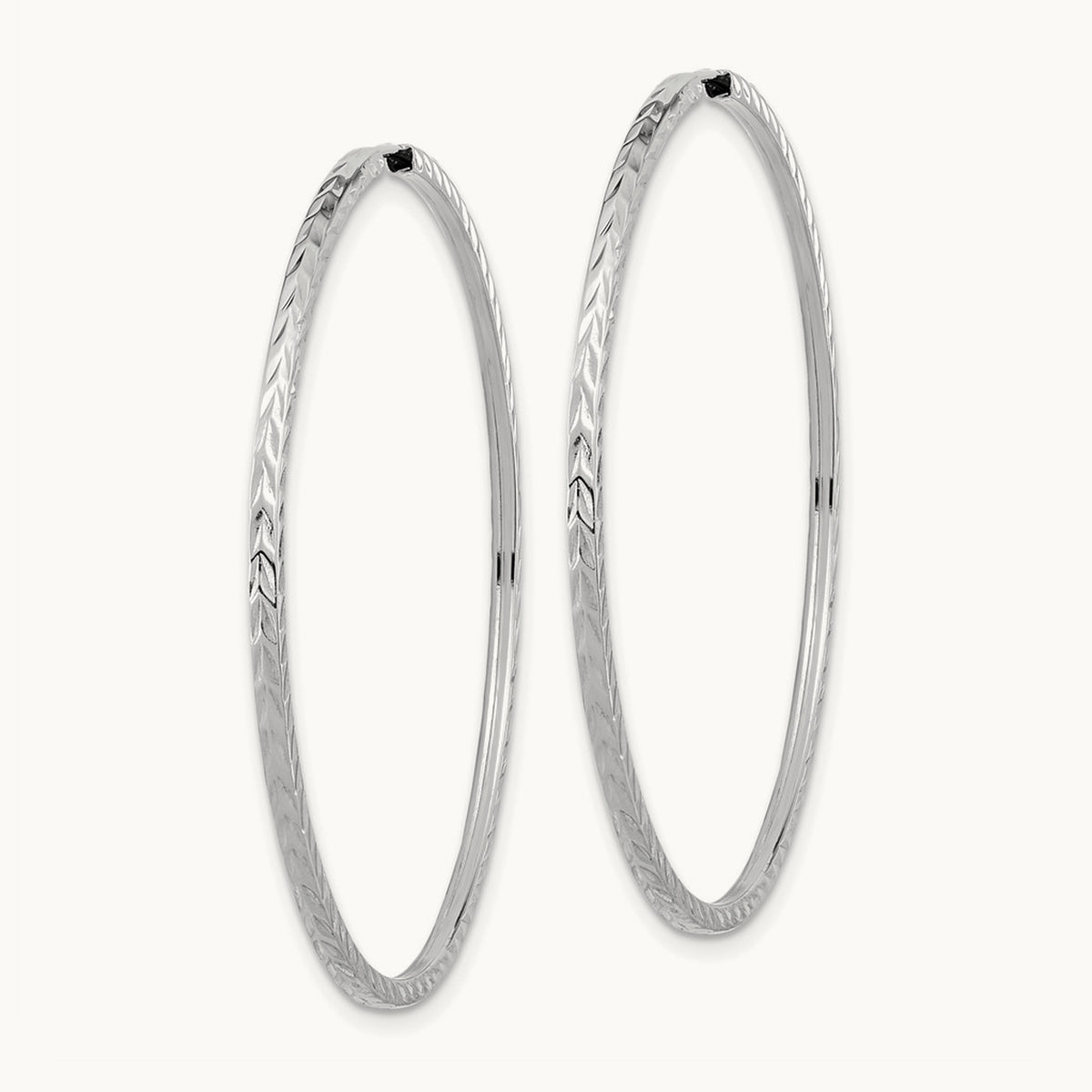 Diamond-cut Square Tube Endless Hoop Earrings — 14K White Gold