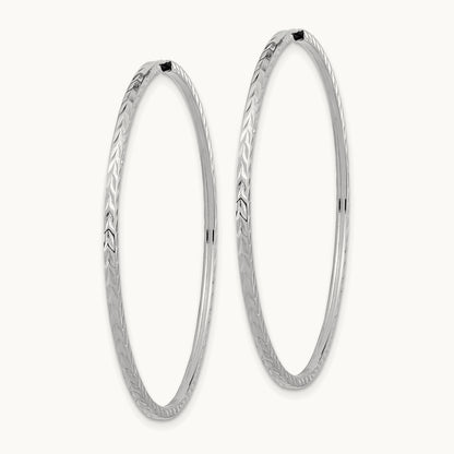 Diamond-cut Square Tube Endless Hoop Earrings — 14K White Gold