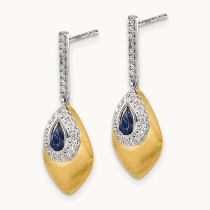 Sapphire and Diamond Dangle Earrings, 14K Two-tone