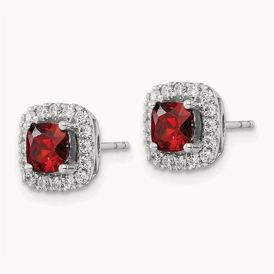 Jan Birthstone Garnet Halo Post Earrings, 0.50 ct tw Lab-Grown Diamond