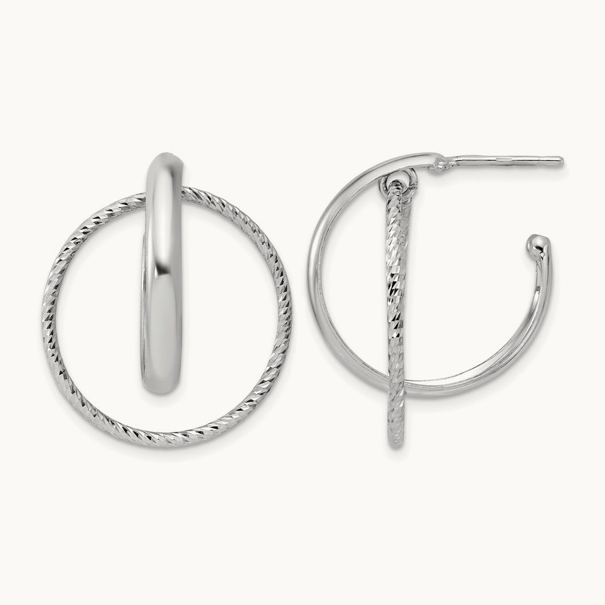 SS RH-plated Polished / Dia-cut Fancy Circles Post J-Hoop Earrings — Leslie's