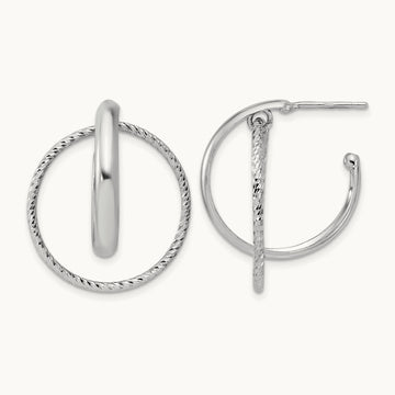 SS RH-plated Polished / Dia-cut Fancy Circles Post J-Hoop Earrings — Leslie's