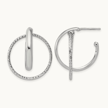 SS RH-plated Polished / Dia-cut Fancy Circles Post J-Hoop Earrings — Leslie's