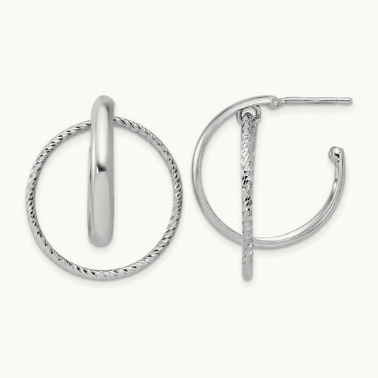 SS RH-plated Polished / Dia-cut Fancy Circles Post J-Hoop Earrings — Leslie's