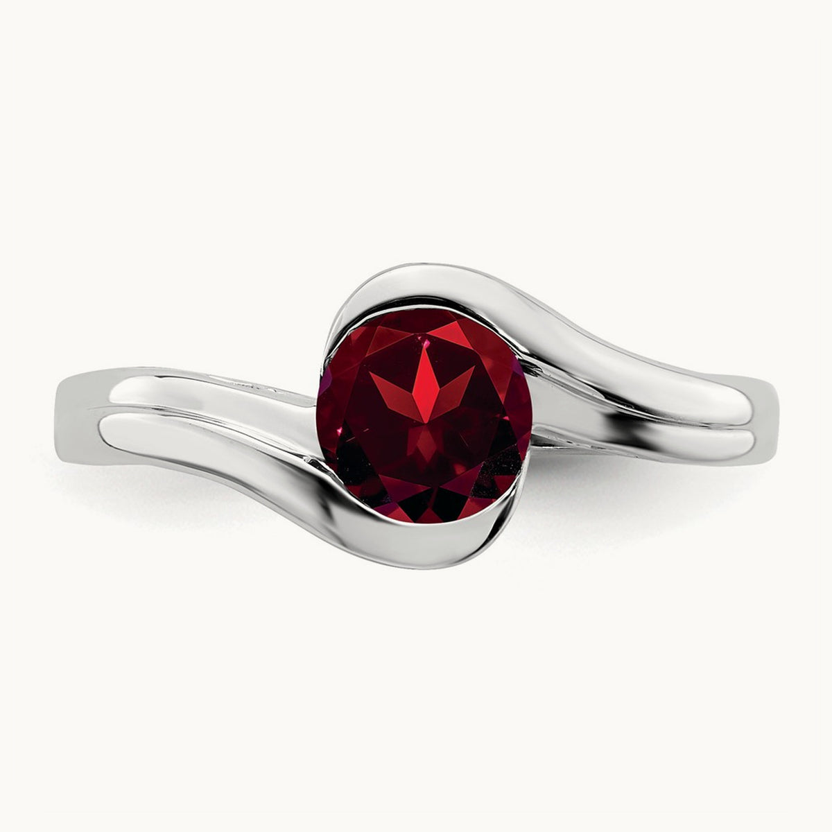 Garnet Bypass Ring, 14K White Gold