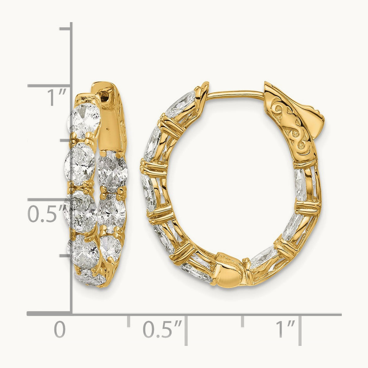 Oval & Round in/Out Hoop Earrings, 4.00 ct tw Lab-Grown Diamond — 14K Yellow Gold