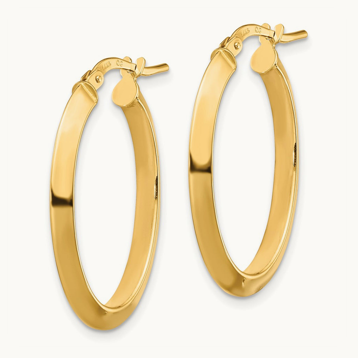 Polished Knife Edge Oval Hoop Earrings — 14K Yellow Gold