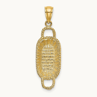 3-D 2 Handles Rectangular Basket Charm, 14K
