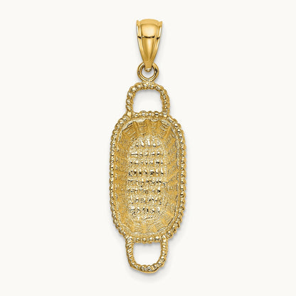3-D 2 Handles Rectangular Basket Charm, 14K