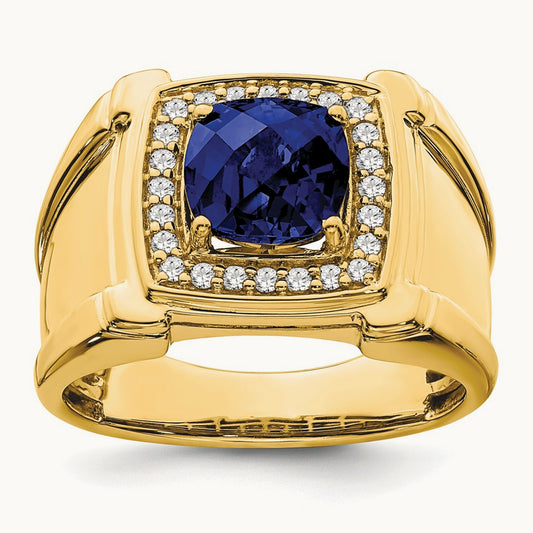 And Created Sapphire Men's Ring, 0.25 ct tw Lab-Grown Diamond