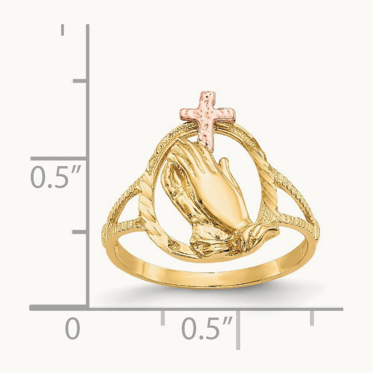 Diamond Cut Praying Hands Cross Ring, 14K Two-tone