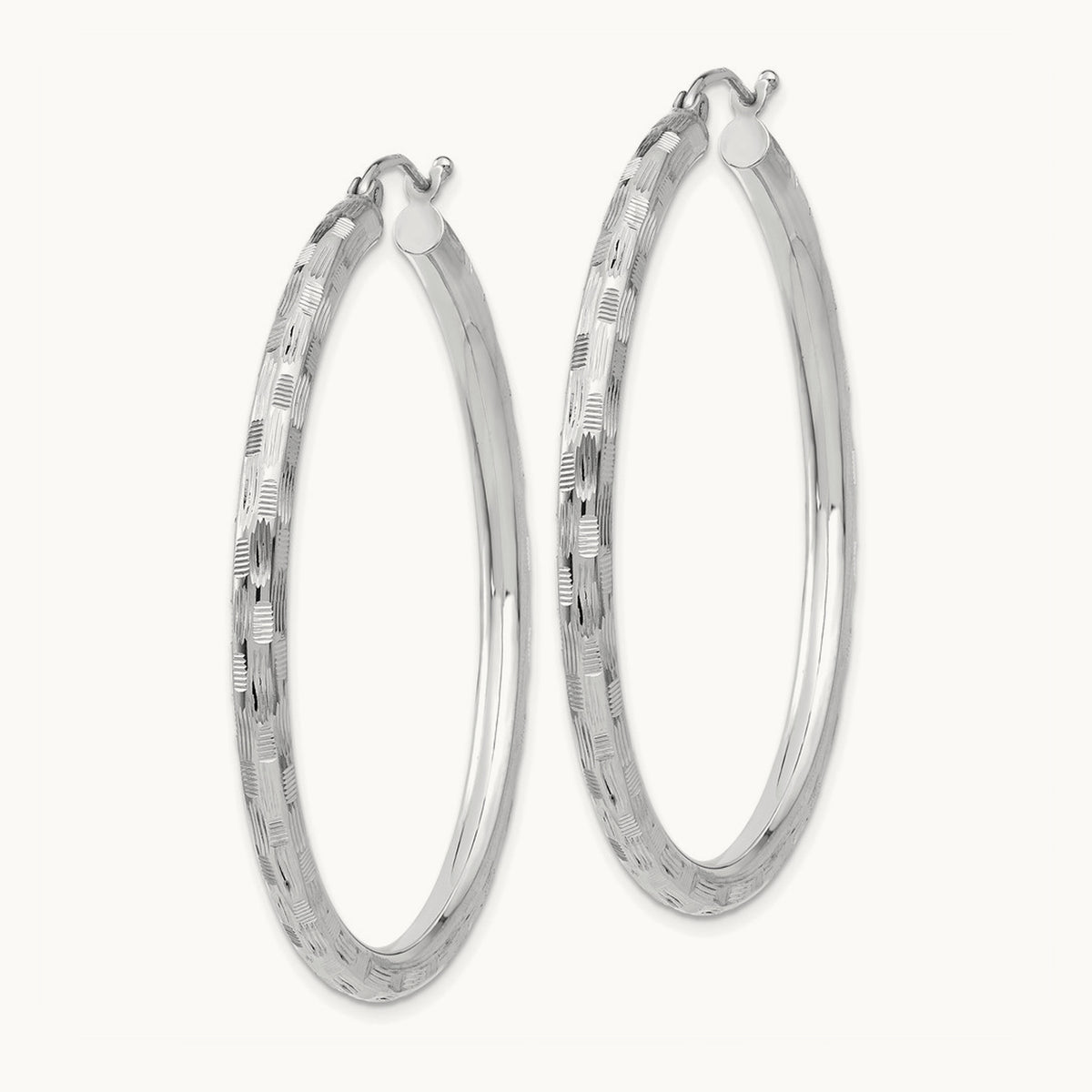 Diamond-cut Hoop Earrings, 14K White Gold