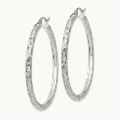 Diamond-cut Hoop Earrings, 14K White Gold