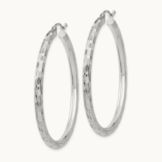Diamond-cut Hoop Earrings, 14K White Gold