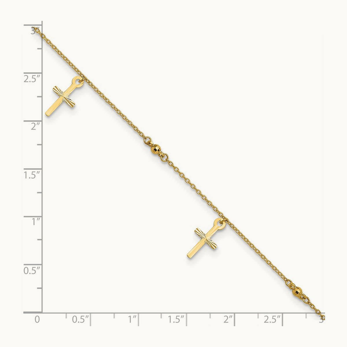 Polished and Diamond-cut Cross 9in Plus 1in extension Anklet — 14K Yellow Gold