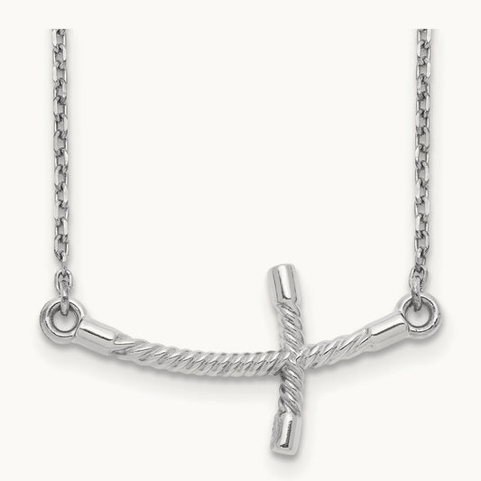Large Sideways Curved Twist Cross Necklace — 14K White Gold