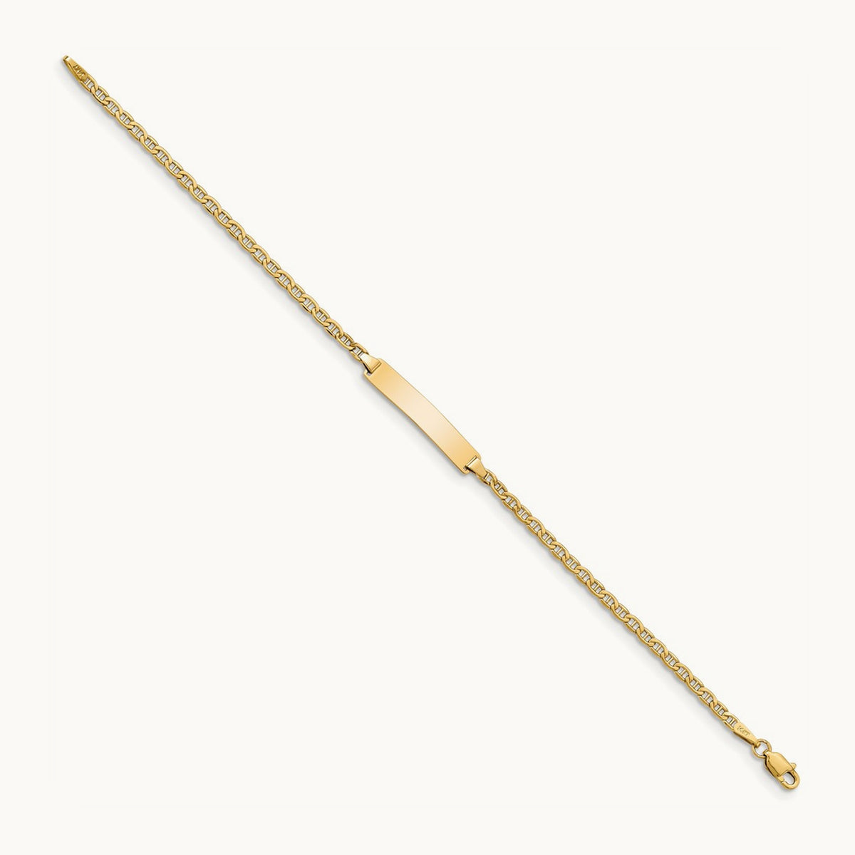 Semi-Solid Polished Anchor Link ID Bracelet, 14K