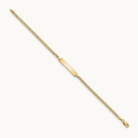 Semi-Solid Polished Anchor Link ID Bracelet, 14K