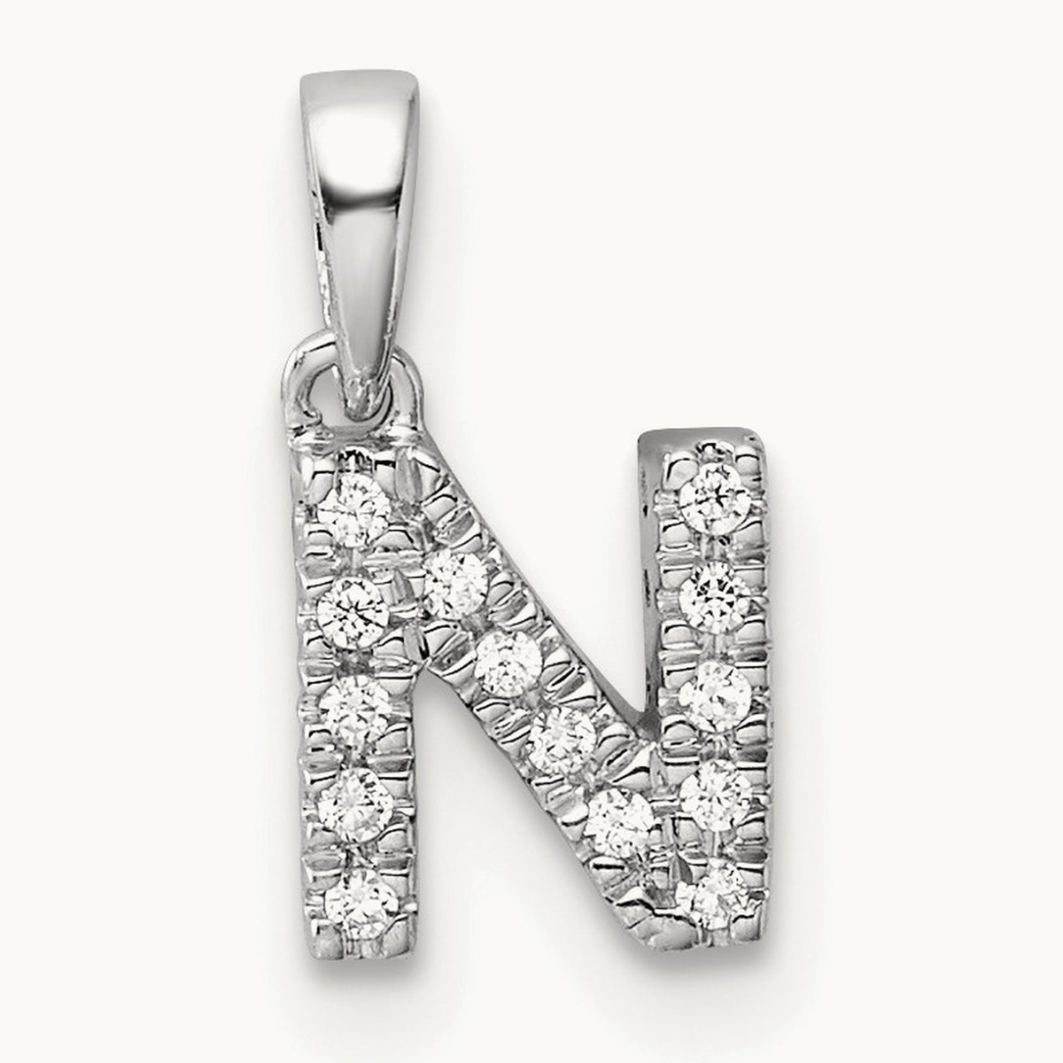Diamond Initial with Bail Pendant — 14K White Gold, N
