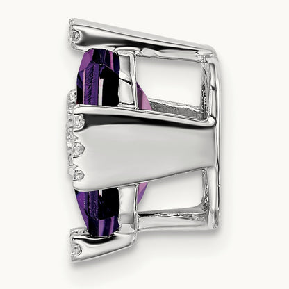 Octagon Amethyst and Diamond Chain Slide, 14K White Gold