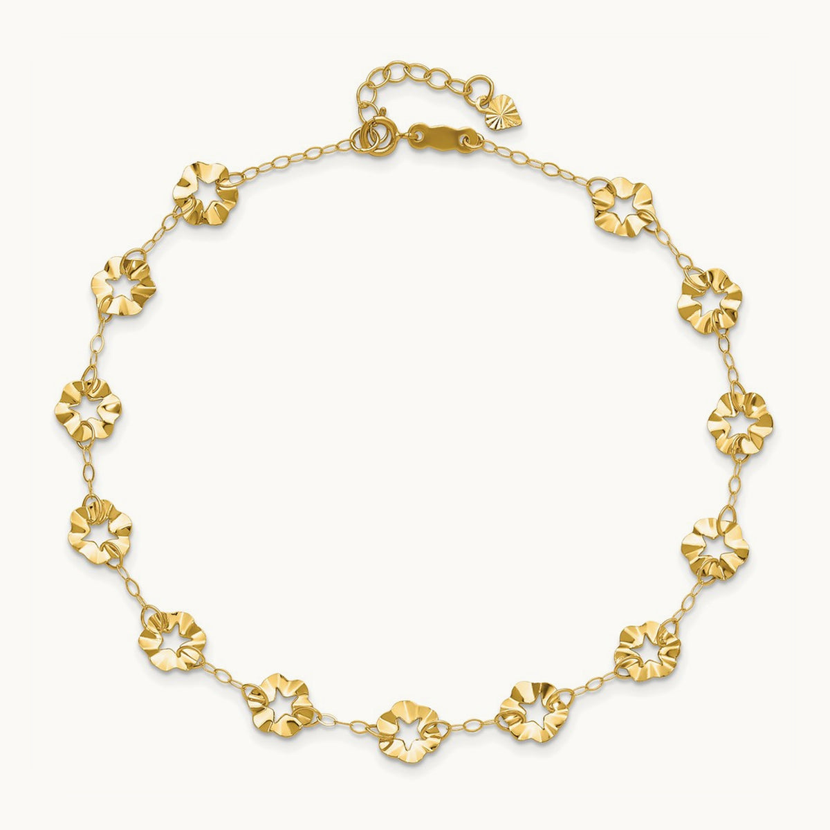 Adjustable Flower 10in Plus 1in ext. Anklet, 14K