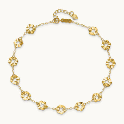 Adjustable Flower 10in Plus 1in ext. Anklet, 14K