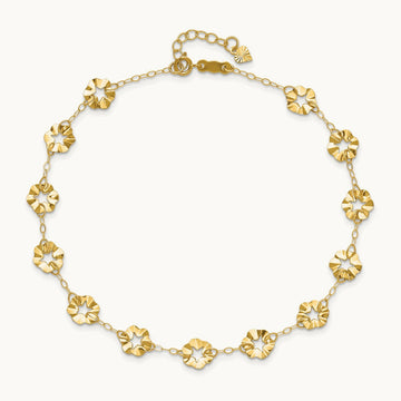 Adjustable Flower 9in Plus 1in ext. Anklet, 14K
