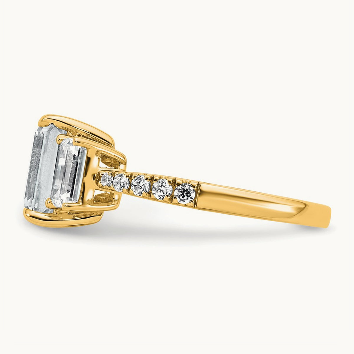Emerald 3 Stone Engagement Ring, 1.75-3.25 ct tw Lab-Grown Diamond — 3 3/8 ct, VS (Best) · Certified, 14K Yellow Gold