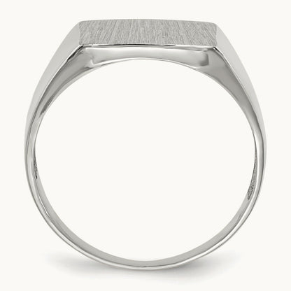 13.0x13. Open Back Satin Mens Signet Ring, 5mm, 14K White Gold