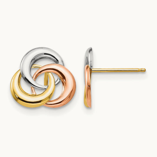 Tri-color Madi K 3 Circle Post Earrings, 14K