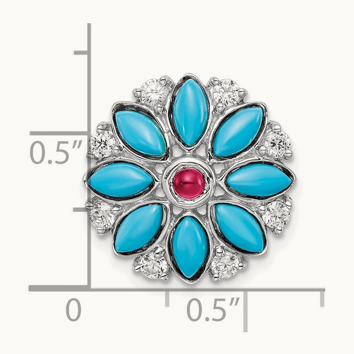 Turquoise/Creat. Ruby/White Topaz Floral Chain Slide, 14K White Gold