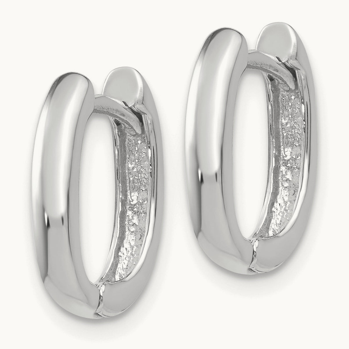 Oval Hinged Hoop Earrings — 14K White Gold