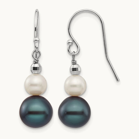 6- Semi-round FWC Pearl Graduated Dangle Earrings, 9mm, 14K White Gold