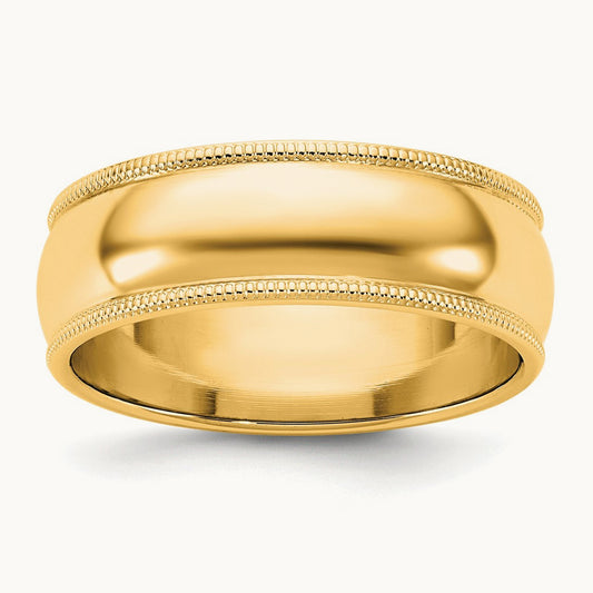 Milgrain Half Round Band, 6.5mm, 10K Yellow Gold