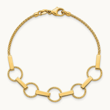 Polished and Textured Circles and Bars Bracelet, 14K