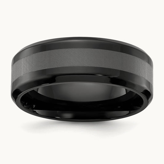 Polished Black IP-plated Brushed Center Band, 8mm, Titanium