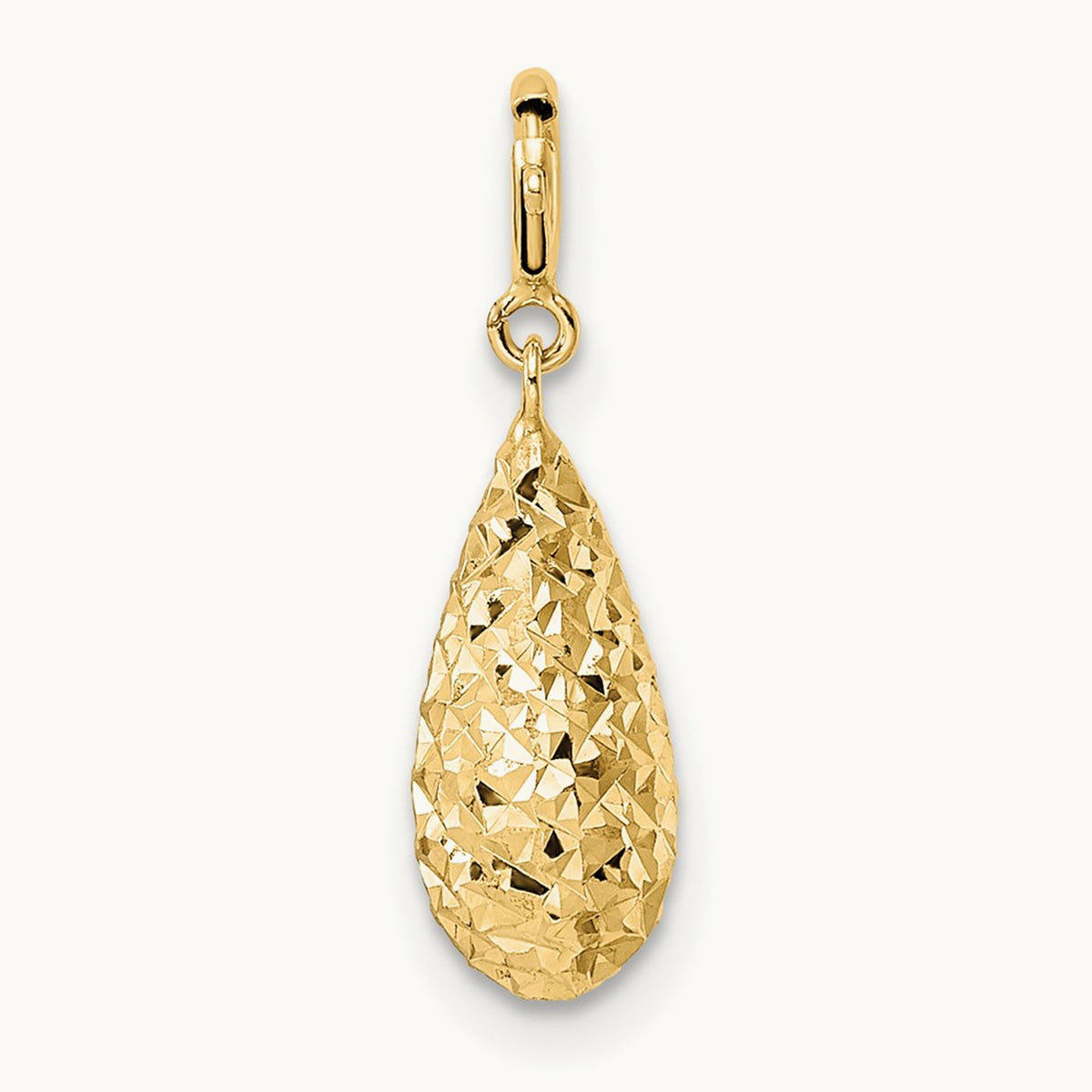 Diamond-cut Teardrop w/ Spring Ring Clasp Charm, 14K