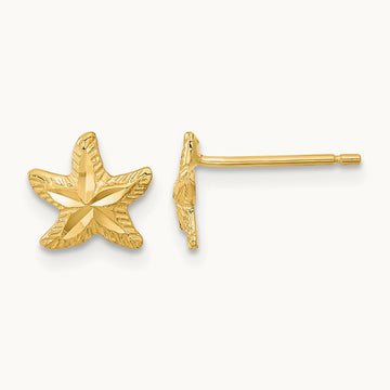 Polished Diamond-cut Starfish Post Earrings, 14K