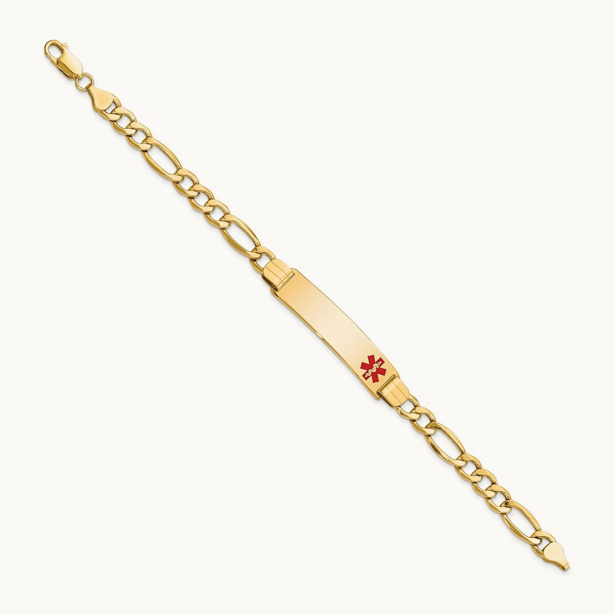 Semi-Solid Medical Polished Red Enamel Figaro ID Bracelet, 14K